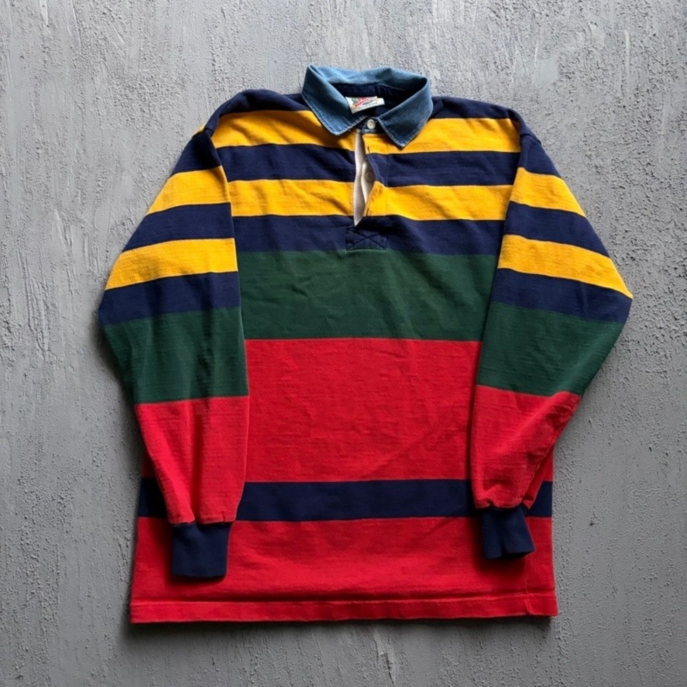 Vintage Barbarian Rugby Shirt XXL 1990s Colorblock Striped Long Sleeve Canada